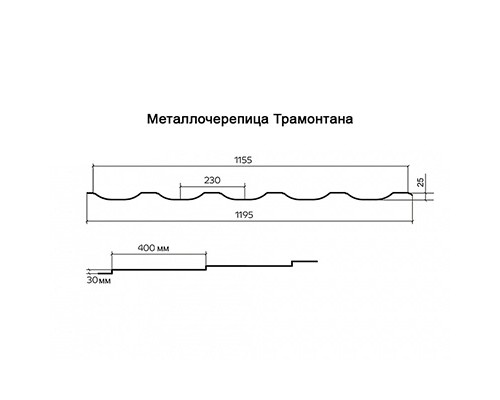 Металлочерепица Трамонтана-ML, 0,5 мм, Norman, RAL 8017.