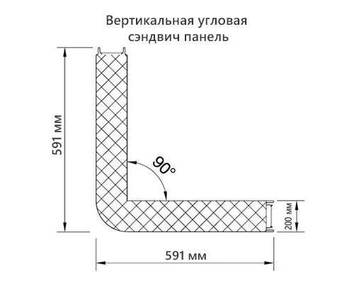 Вертикальная угловая сэндвич панель с минеральной ватой, ширина 1200 мм, толщина 200 мм, 0.5/0.5 Полиуретан глянец