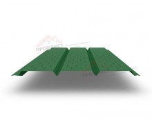 Софит металлический полная перфорация 0,45 PE с пленкой RAL 6002 лиственно-зеленый.