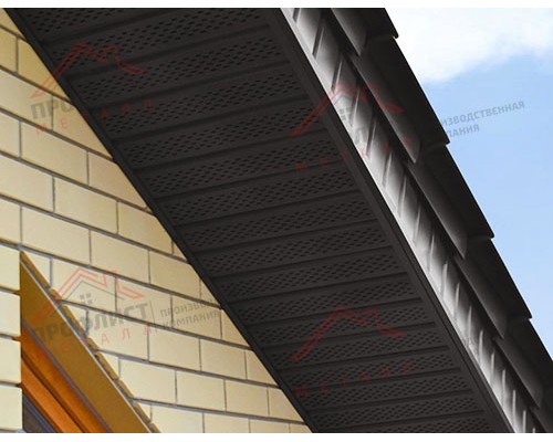 Софит металлический полная перфорация 0,5 Rooftop Matte с пленкой RR 32 темно-коричневый.