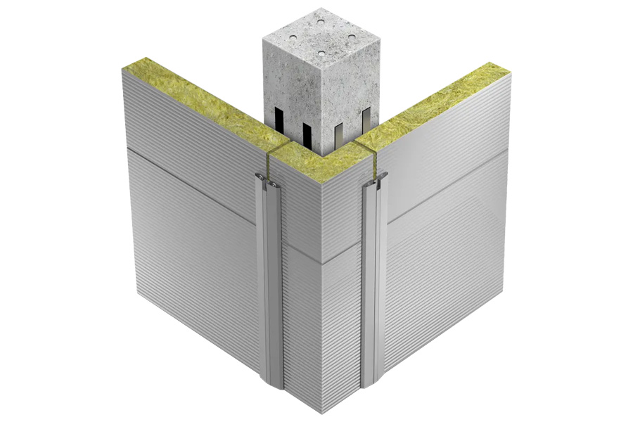 Схема: разрез узла наружного угла со слоями и линиями герметизации