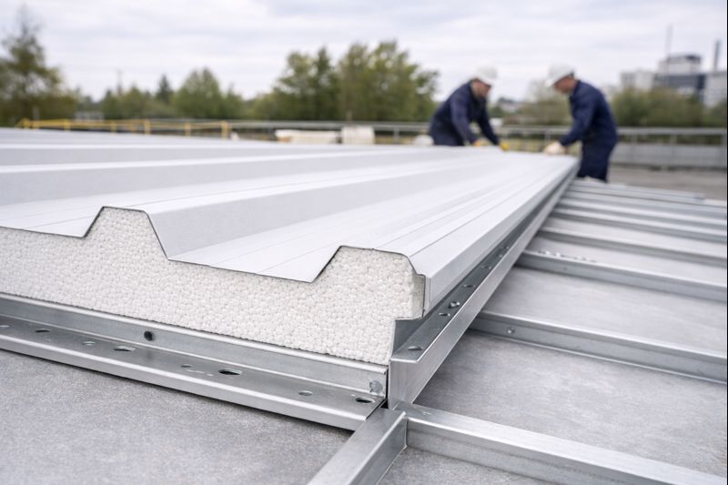 Монтаж кровельных сэндвич панелей с пенополистиролом — пример узла (заглушка/пример)