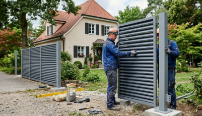 Монтаж металлических столбов на объекте