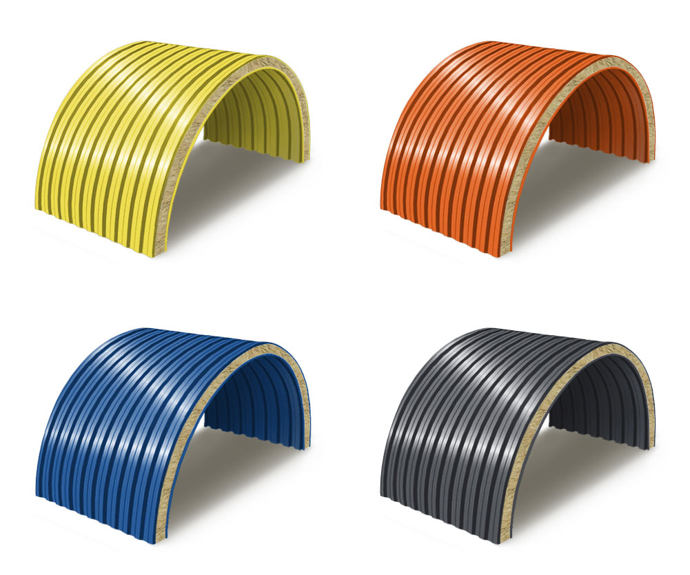 Арочные сэндвич-панели из минеральной ваты — примеры покрытий и цветов