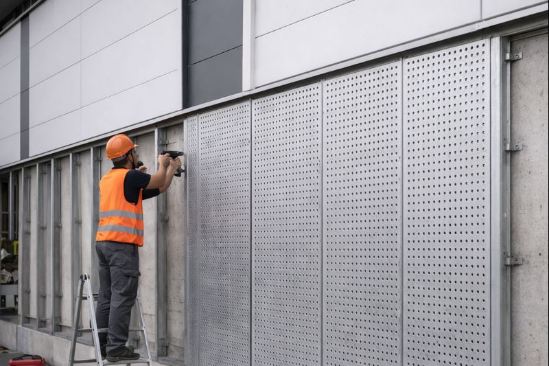 Монтаж перфорированного несущего профлиста на промышленном объекте